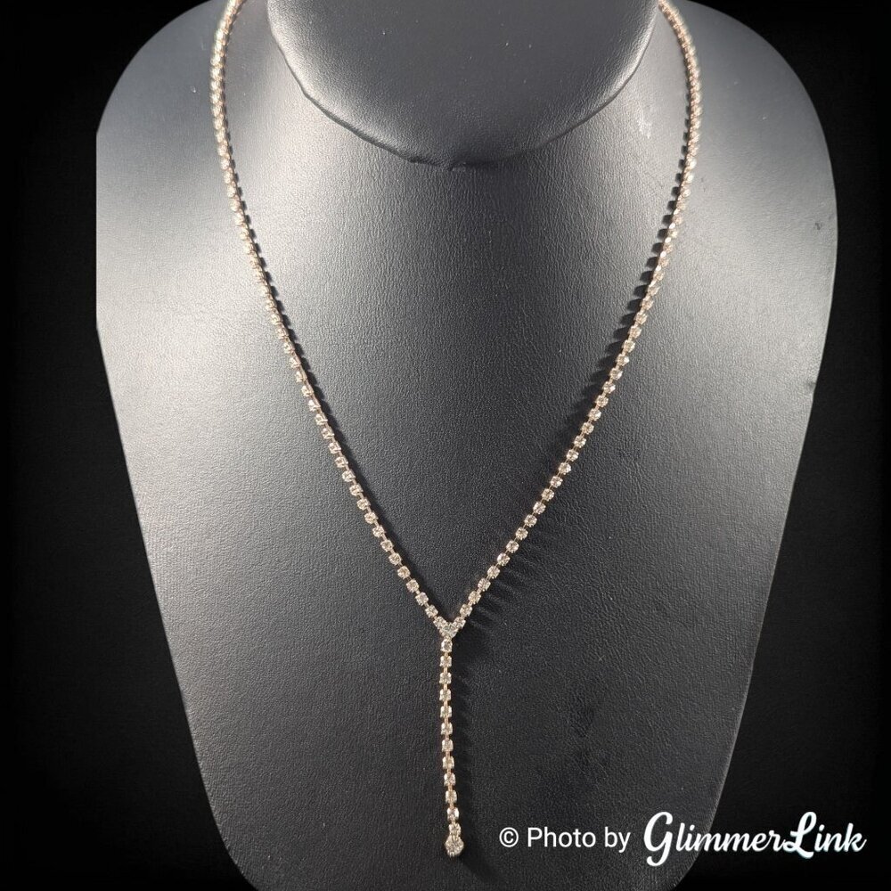 Lovisa Dainty Clear Crystal Lariat Y-Drop Rose Gold Tone Necklace